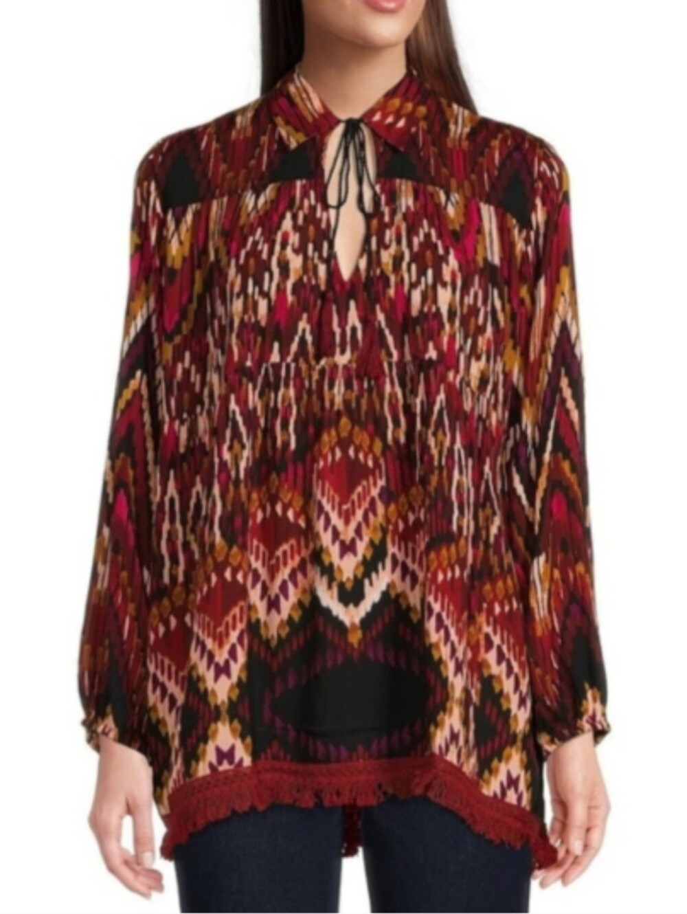 Nwt KARYN SEO 'Lara' Fringe Tassel Tunic Top L